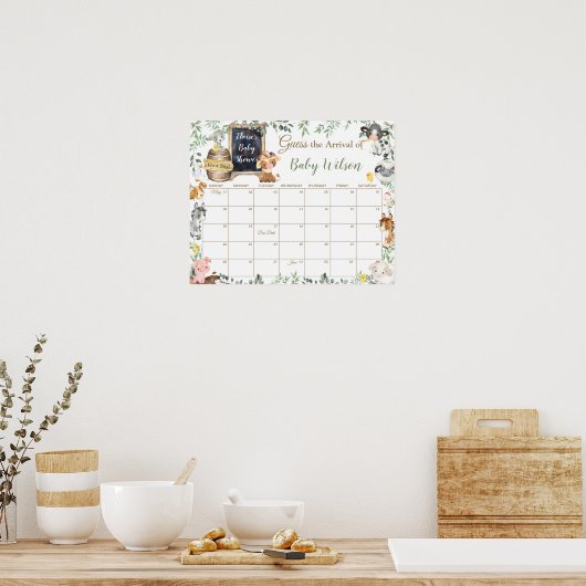 Farm Animals Greenery Raad Baby's Due Date Game Poster (Keuken)