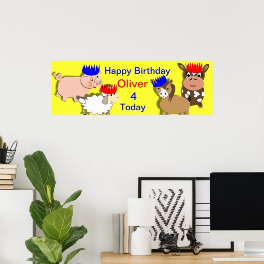 Farm Animals Happy Birthday Personalized Banner Poster (Thuiskantoor)