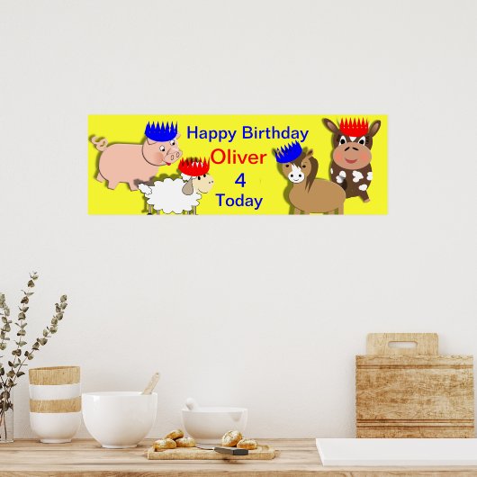 Farm Animals Happy Birthday Personalized Banner Poster (Keuken)