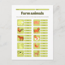 Farm Animals Identification Educational Worksheet Briefkaart