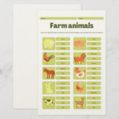 Farm Animals Identification Educational Worksheet Briefpapier (Voorkant / Achterkant)