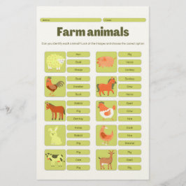 Farm Animals Identification Educational Worksheet Briefpapier