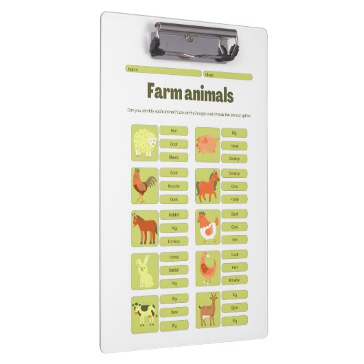Farm Animals Identification Educational Worksheet Klembord (Rechts)