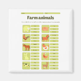 Farm Animals Identification Educational Worksheet Magneet