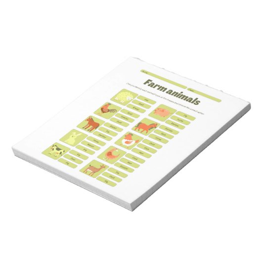 Farm Animals Identification Educational Worksheet Notitieblok (Linkerzijde)