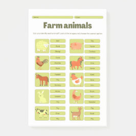 Farm Animals Identification Educational Worksheet Post-it® Notes