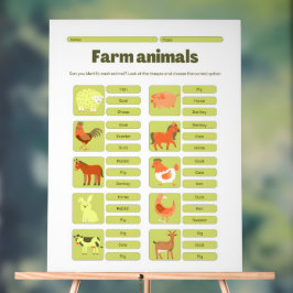 Farm Animals Identification Learning Worksheet Acryl Bord