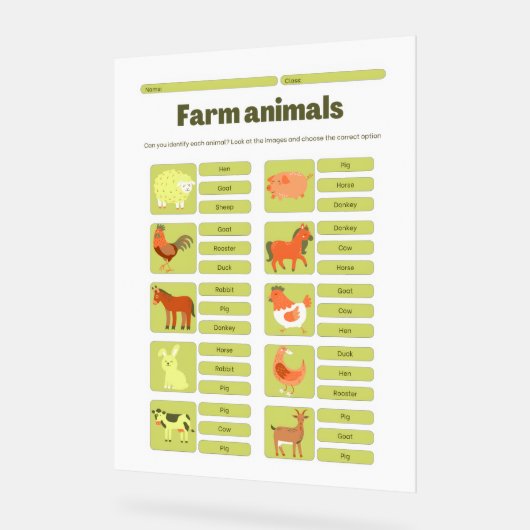 Farm Animals Identification Learning Worksheet Acryl Bord (Hoek)