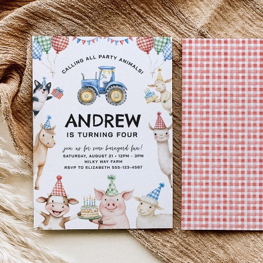 Farm Animals Kids Birthday Invitation Kaart