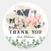 Farm Animals Kids Birthday Party Hartelijk dank Ronde Sticker (Voorkant)