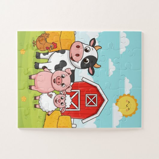 Farm Animals Kids Puzzle | Cute Cow Pig Sheep Chic Legpuzzel (Horizontaal)