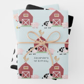 Farm Animals & Koe Pattern Blue Birthday Inpakpapier Vel (In situ)