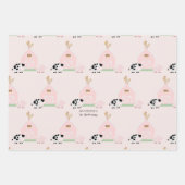 Farm Animals & Koe Pattern Pink Birthday Inpakpapier Vel (Voorkant)