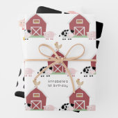 Farm Animals & Koe Pattern White Birthday Inpakpapier Vel (In situ)