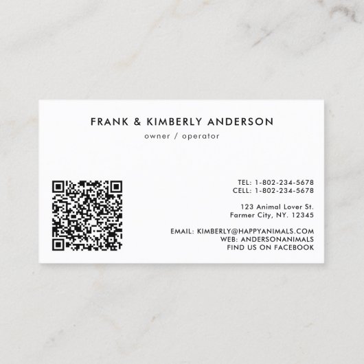 Farm Animals Koe Varkens Kippen Aangepaste QR Code Visitekaartje (Achterkant)