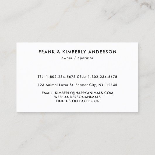 Farm Animals Koe Varkens Waterverf Visitekaartje (Achterkant)