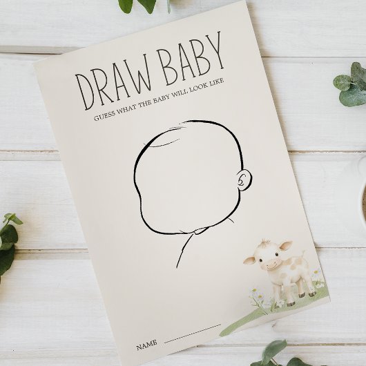 Farm Animals Meadow Baby shower Draw Baby Game Flyer