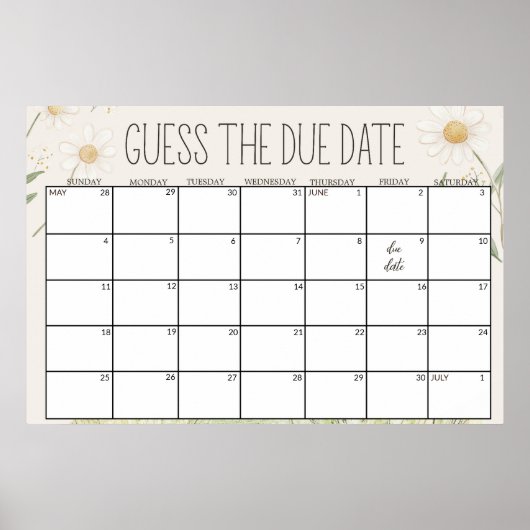 Farm Animals Meadow Baby shower Guess Datumteken Poster (Voorkant)