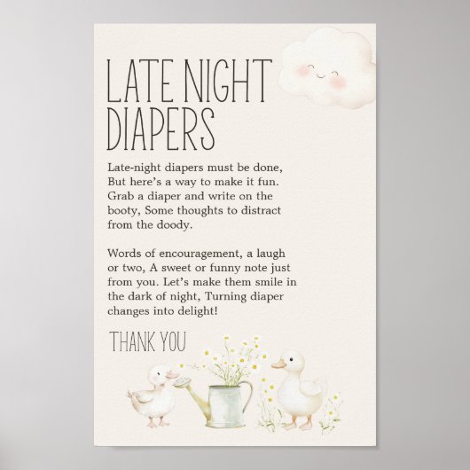 Farm Animals Meadow Baby shower Late Night Luier Poster (Voorkant)