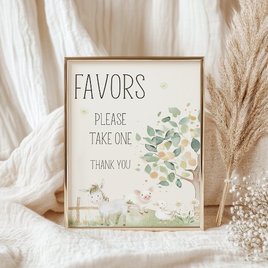 Farm Animals Meadow Friend Baby shower Favors Sign Poster
