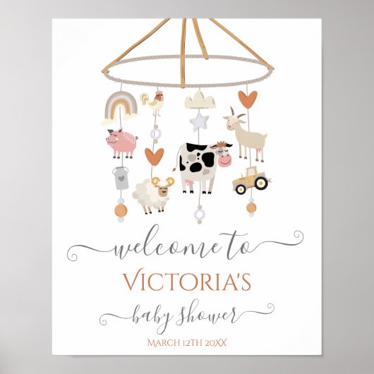 Farm Animals Mobile Baby shower Welcome Sign Poster (Voorkant)
