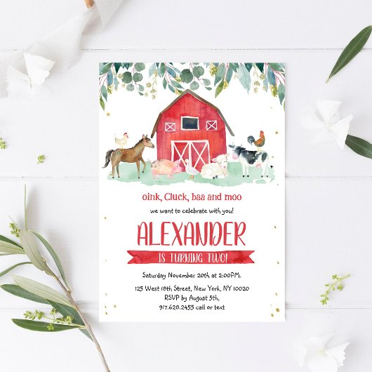 Farm Animals Oink Baa Moo Boy 1st Birthday Kaart