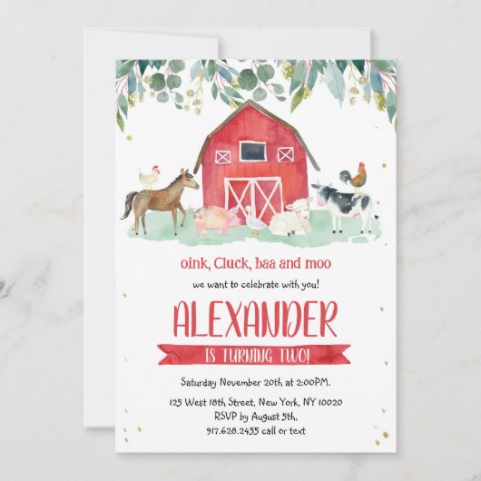 Farm Animals Oink Baa Moo Boy 1st Birthday Kaart (Voorkant)