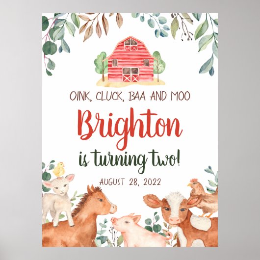 Farm Animals Parade Welcome Baby Birthday Poster (Voorkant)