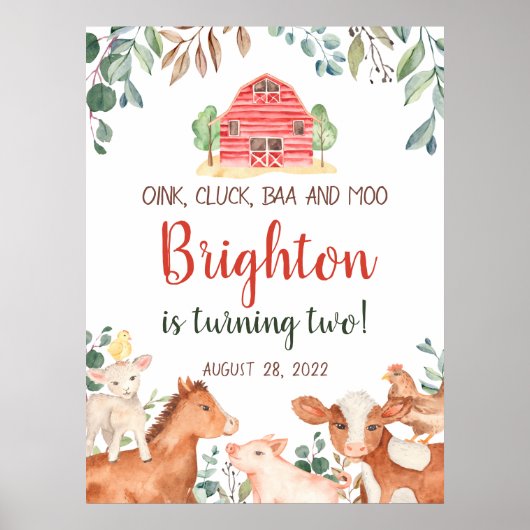 Farm Animals Parade Welcome Baby Birthday Poster (Voorkant)