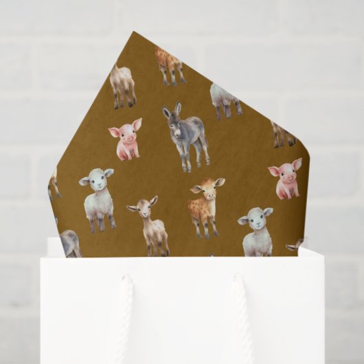 Farm Animals Pattern Brown Tissue Paper Tissuepapier (Cadeauzakje)