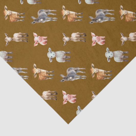 Farm Animals Pattern Brown Tissue Paper Tissuepapier (Detail)