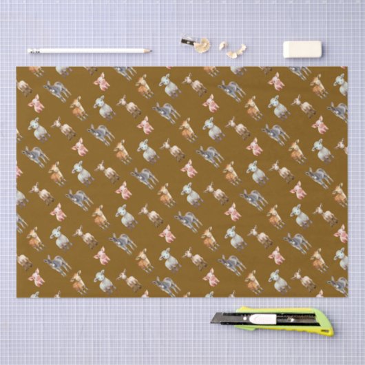 Farm Animals Pattern Brown Tissue Paper Tissuepapier (Craft)