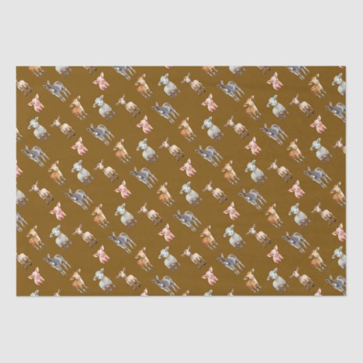 Farm Animals Pattern Brown Tissue Paper Tissuepapier (Voorkant)