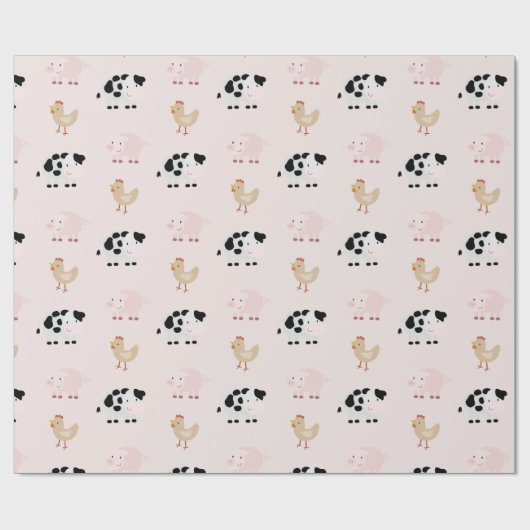 Farm Animals Pattern Pink Wrapping Paper Cadeaupapier (Vlak)