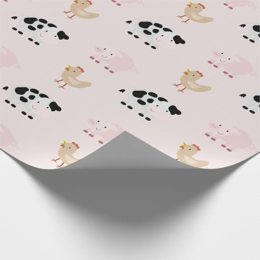 Farm Animals Pattern Pink Wrapping Paper Cadeaupapier (Hoek)