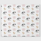 Farm Animals Pattern White Wrapping Paper Cadeaupapier (Vlak)