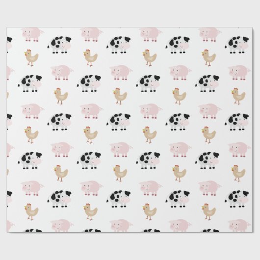 Farm Animals Pattern White Wrapping Paper Cadeaupapier (Vlak)