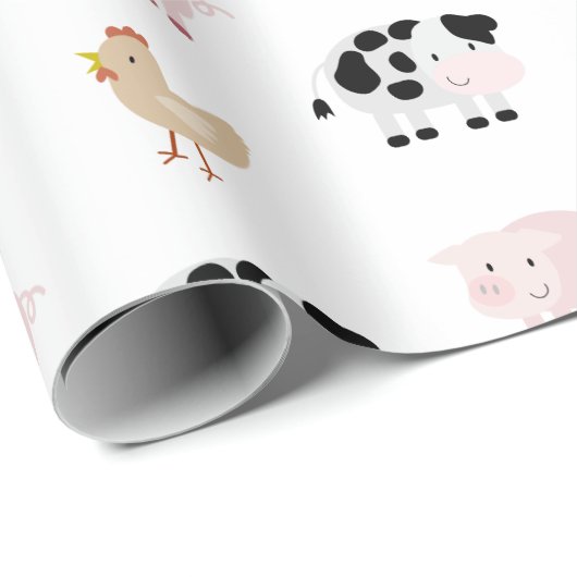 Farm Animals Pattern White Wrapping Paper Cadeaupapier (Rol Hoek)