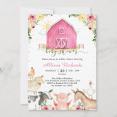 Farm Animals Pink Baby Shower Invitation Kaart (Voorkant)