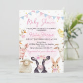 Farm Animals Pink Barnyard Baby shower Uitnodiging (Staand voorkant)