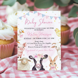 Farm Animals Pink Barnyard Baby shower Uitnodiging
