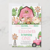 Farm Animals Pink Girl Barnyard Birthday Party Kaart (Voorkant)