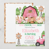 Farm Animals Pink Girl Barnyard Birthday Party Kaart (Voorkant / Achterkant)