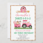 Farm Animals Pink Girl Barnyard Birthday Party Kaart (Voorkant)