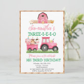 Farm Animals Pink Girl Barnyard Birthday Party Kaart (Staand voorkant)