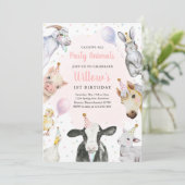 Farm Animals Pink Girl Barnyard Birthday Party Kaart (Staand voorkant)
