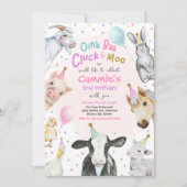 Farm Animals Pink Girl Barnyard Birthday Party Kaart (Voorkant)
