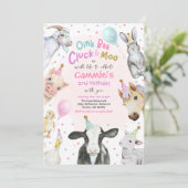 Farm Animals Pink Girl Barnyard Birthday Party Kaart (Staand voorkant)