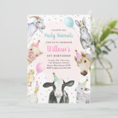 Farm Animals Pink Girl Barnyard Birthday Party Kaart (Staand voorkant)