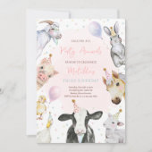 Farm Animals Pink Girl Barnyard Birthday Party Kaart (Voorkant)